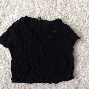 Forever21 black lace up crop top